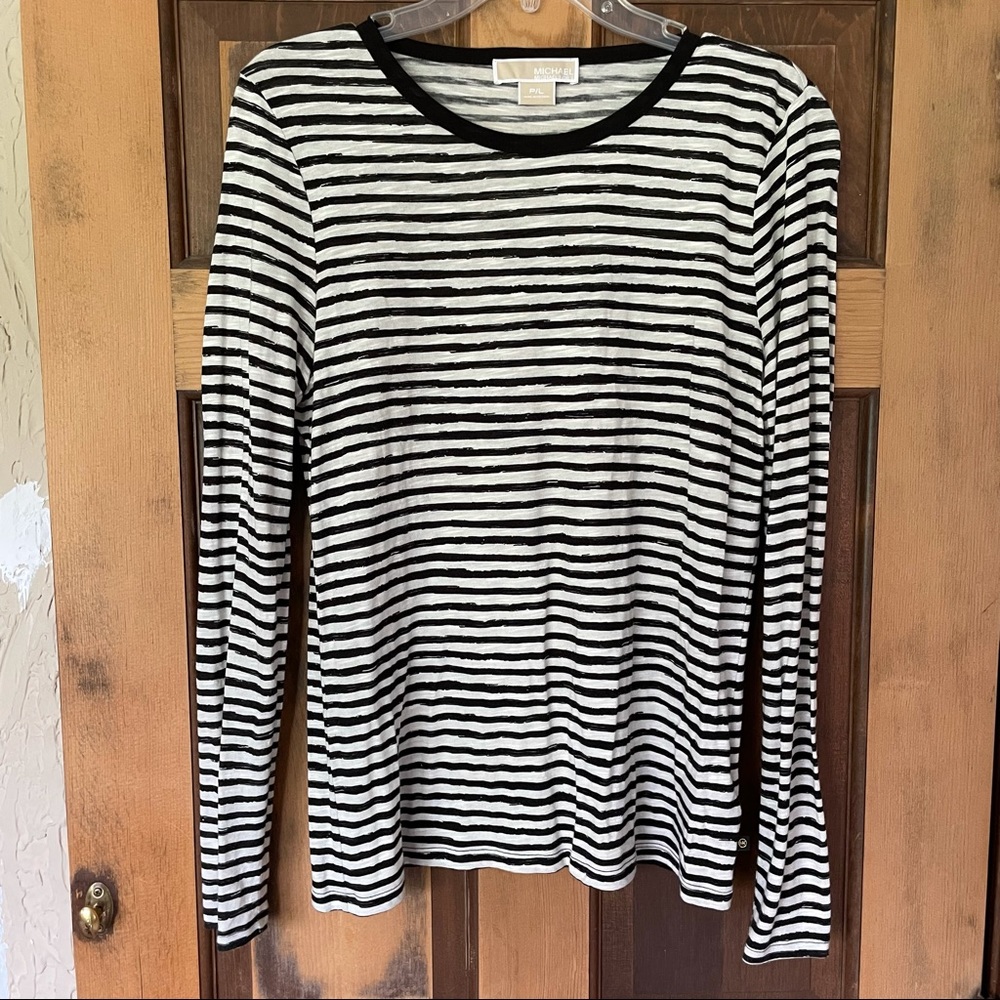 Michael Kors Black and Off-White Striped Shirt